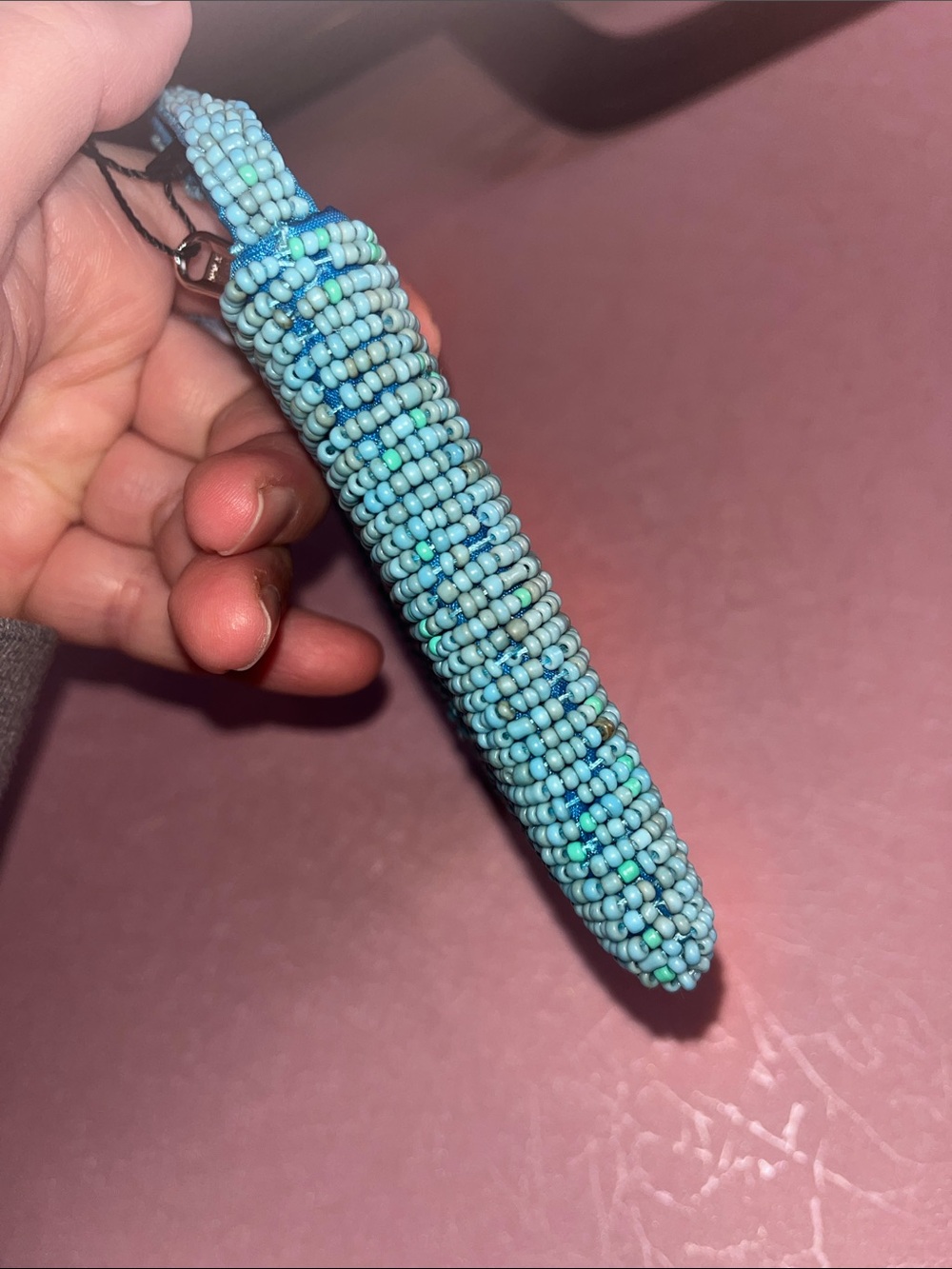 Beaded Evil Eye Wristlet Pouch in Aqua & Blue - Picture 7 of 16